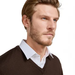 LodinG Pull col v 100% pure laine Mérinos Marron Cheap