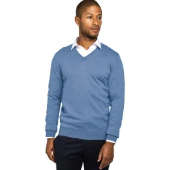 LodinG Pull col v 100% pure laine Mérinos Bleu ciel Sale